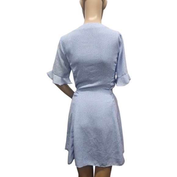 Lulu’s Castana Blue Print Button-Up Dress Short Sleeve - Picture 4 of 6